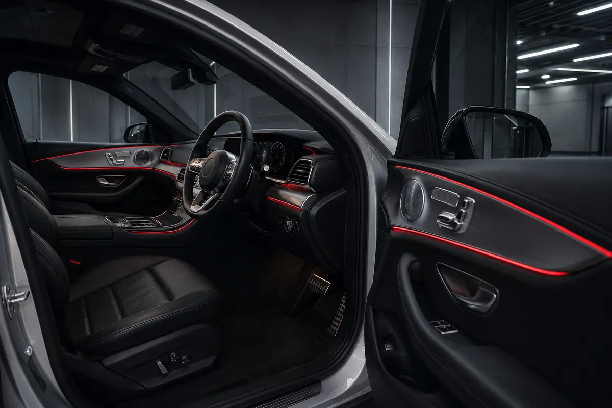 Éclairage d’ambiance rouge dans l'intérieur d'une berline premium
